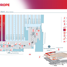 A station map of Paris Gard du Nord, one of the main train stations in Paris, France