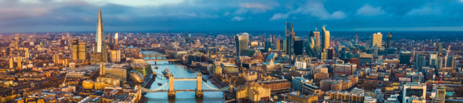 An aerial view of London, UK, one of Eurostar's most popular destinations